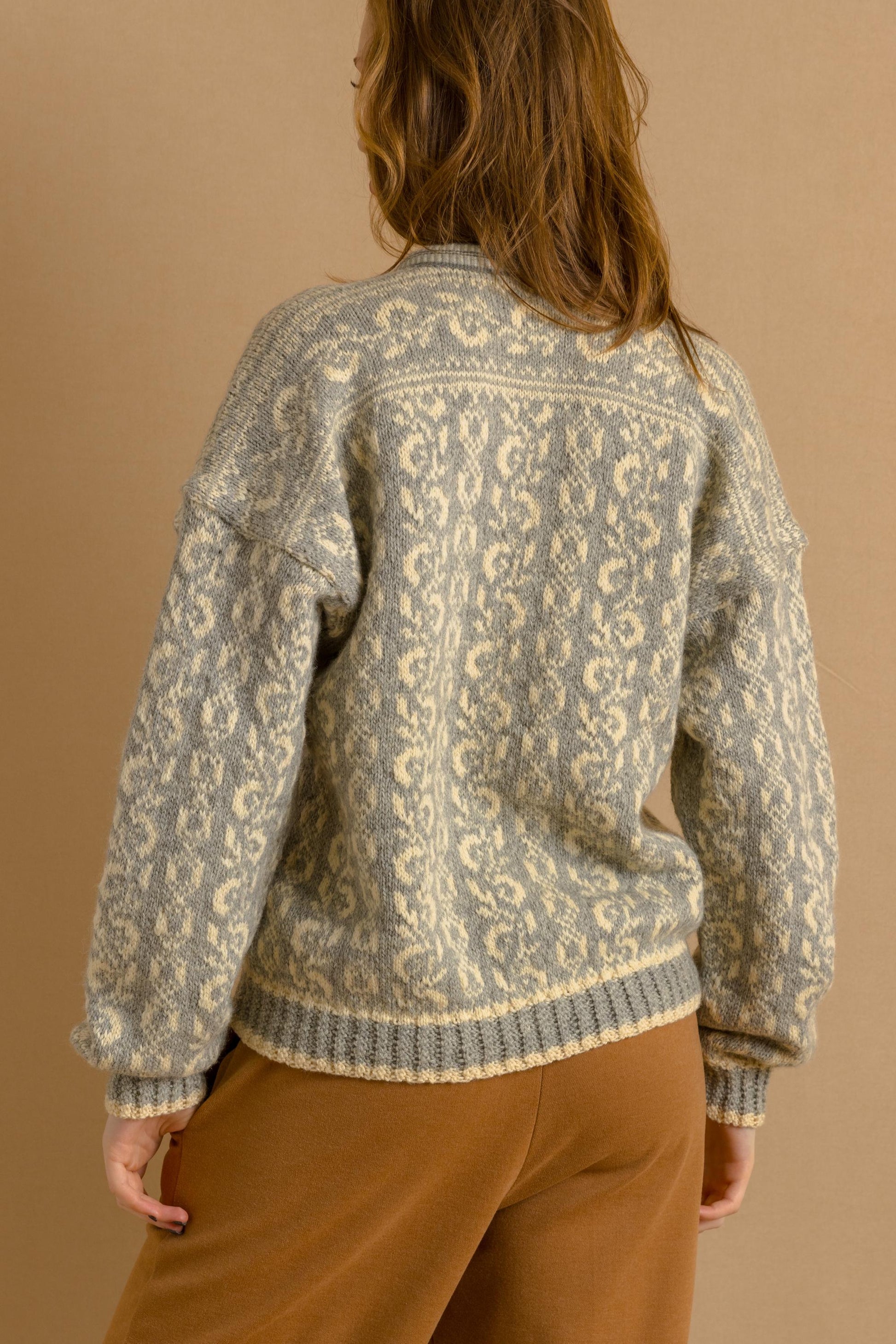 70s Vintage Iceland Denmark Norway Knitwear Abstract Ornament Wool Jumper Sweater/ Vintage Woman Fair Isle Wool Sweater