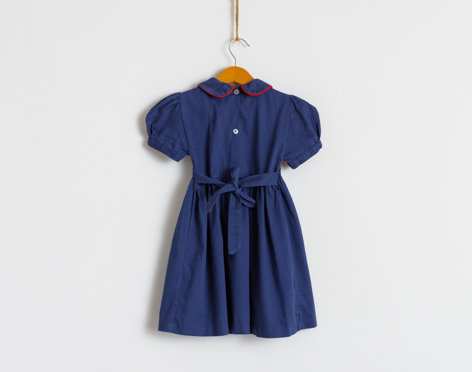 Vintage 1970s Child's Dress | Blue Navy Embroidered Print Dress | 4-5 years old