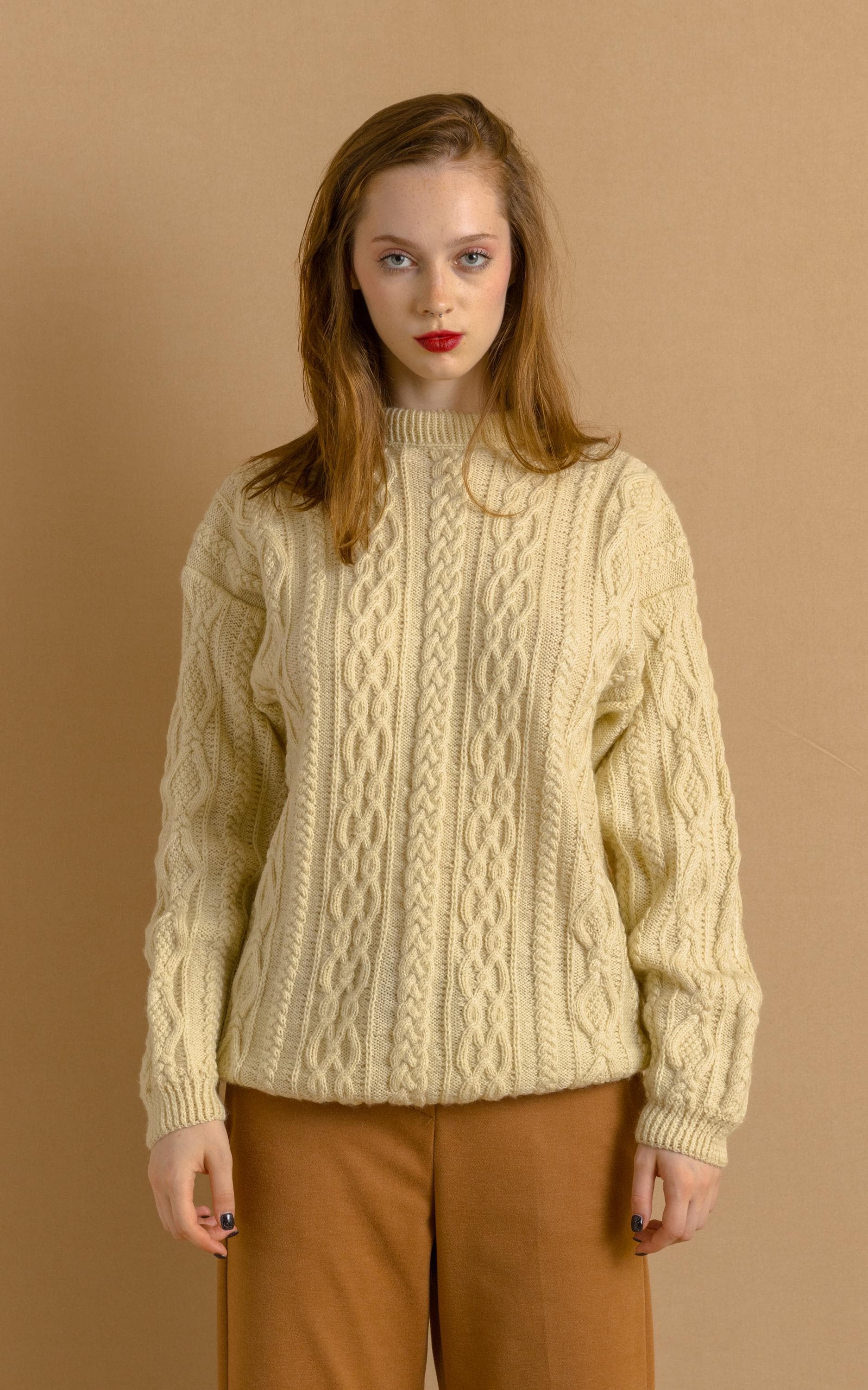 70s Vintage Oldschool Scotland Scandi Knitwear Handknitted Pullover Wool Sweater Jumper Pullover 4147/ Vintage Fisherman Beige Cardigan