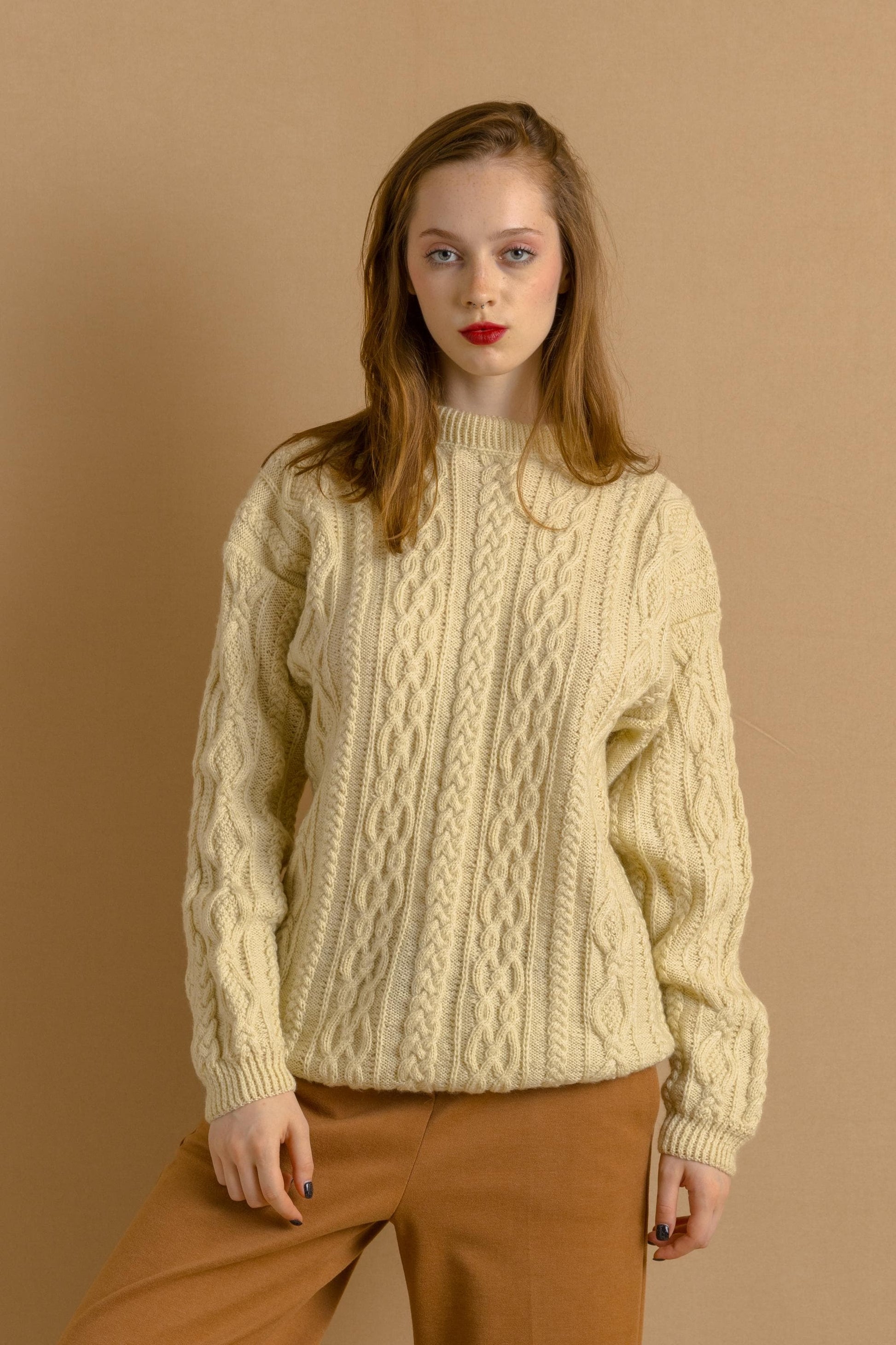 70s Vintage Oldschool Scotland Scandi Knitwear Handknitted Pullover Wool Sweater Jumper Pullover 4147/ Vintage Fisherman Beige Cardigan