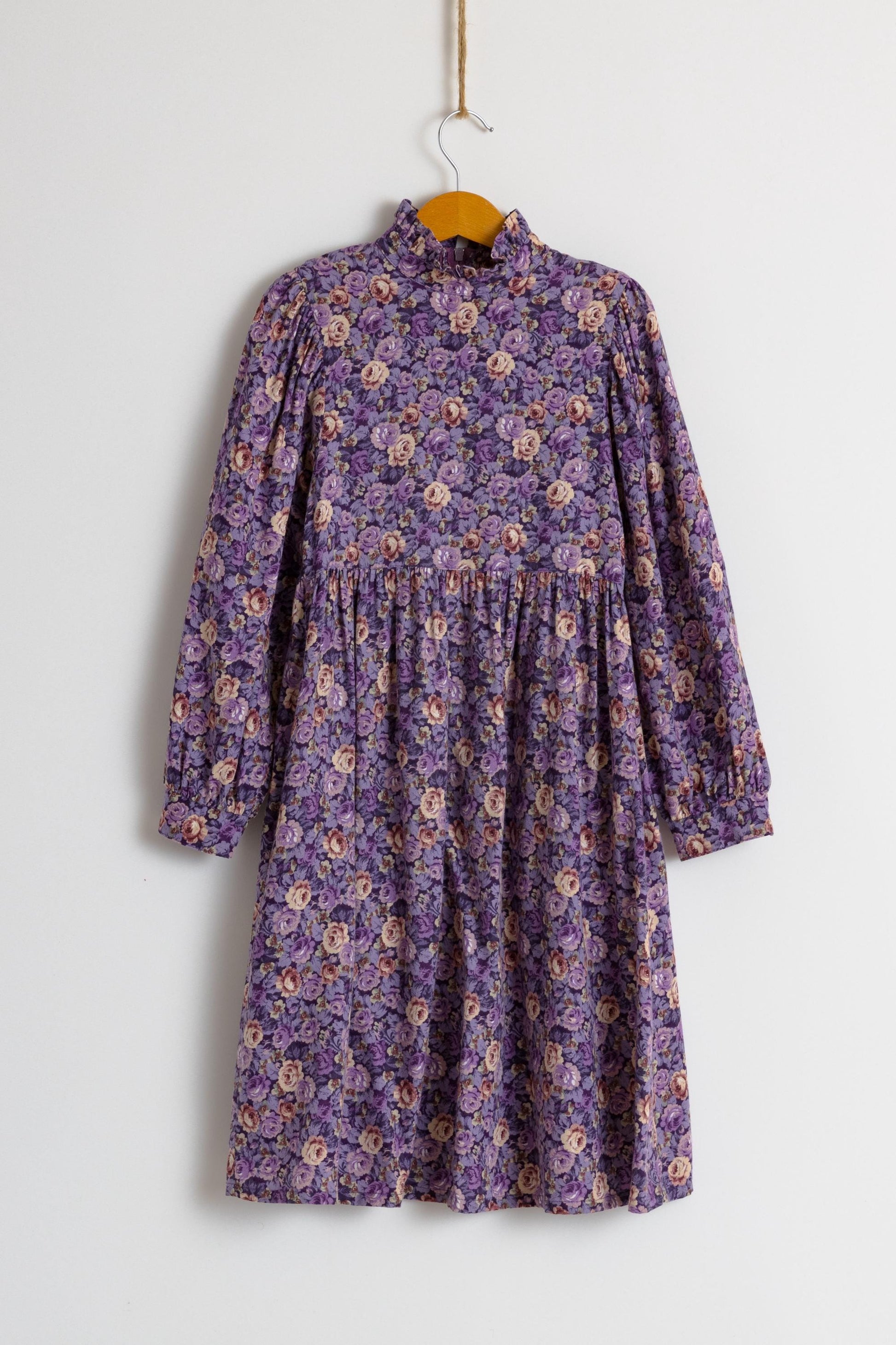 Vintage 1980s Cotton Boho Child's Dress | Purple Floral Print Dress | 7-8 years old