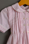 Vintage 1980s Cotton Boho Child's Dress | White Pink Checked Print Dress | 2 years old 92cm