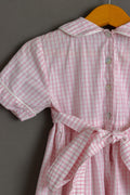 Vintage 1980s Cotton Boho Child's Dress | White Pink Checked Print Dress | 2 years old 92cm