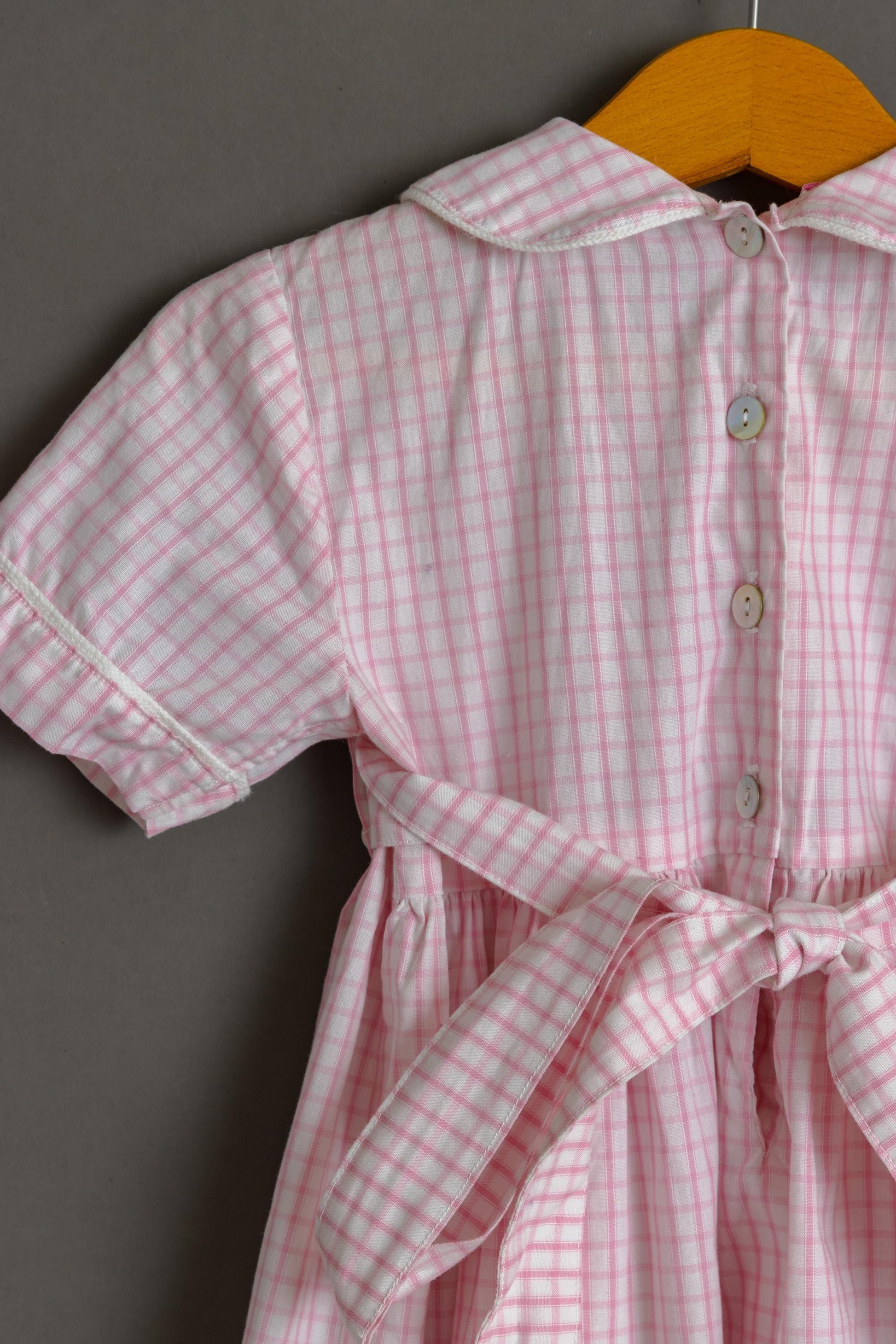 Vintage 1980s Cotton Boho Child's Dress | White Pink Checked Print Dress | 2 years old 92cm