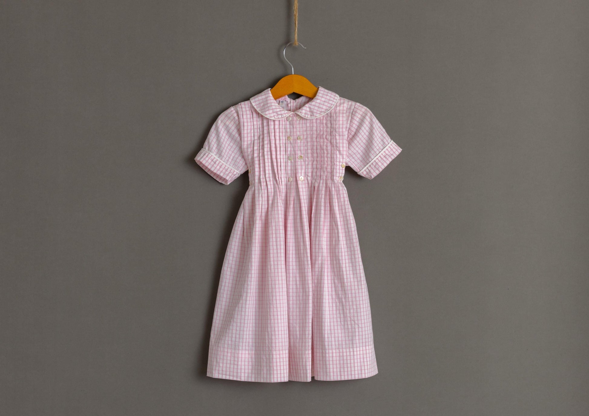 Vintage 1980s Cotton Boho Child's Dress | White Pink Checked Print Dress | 2 years old 92cm