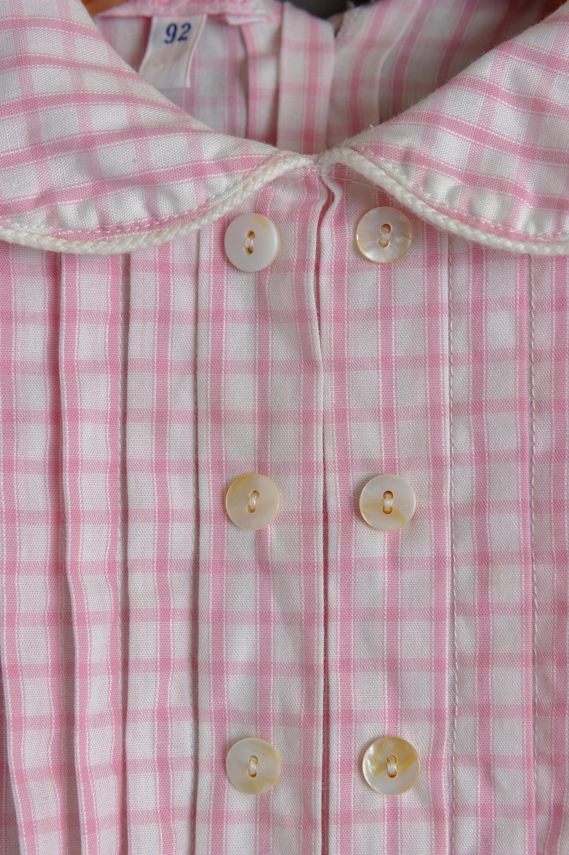 Vintage 1980s Cotton Boho Child's Dress | White Pink Checked Print Dress | 2 years old 92cm