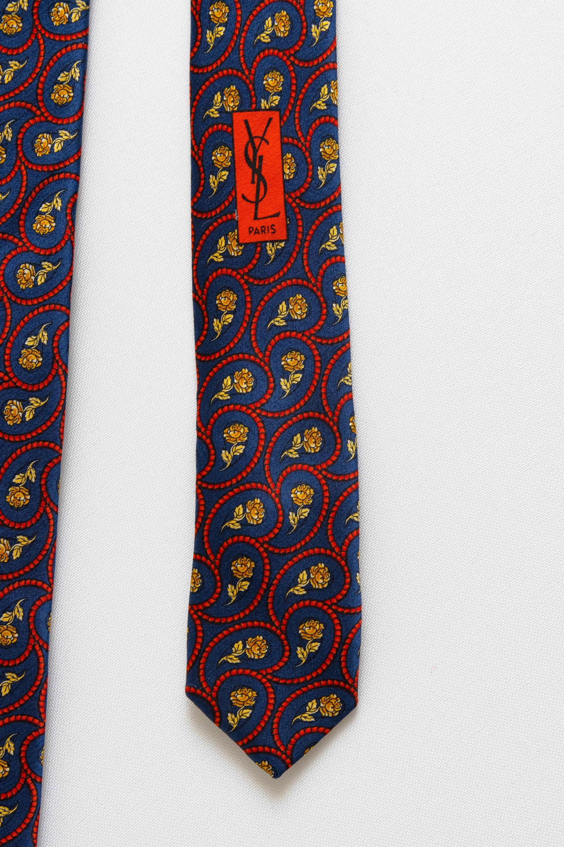 vintage YSL Yves Saint Laurent Tie floral pattern flowers print necktie retro beautiful luxury gift for men accessories silk 90s style men's