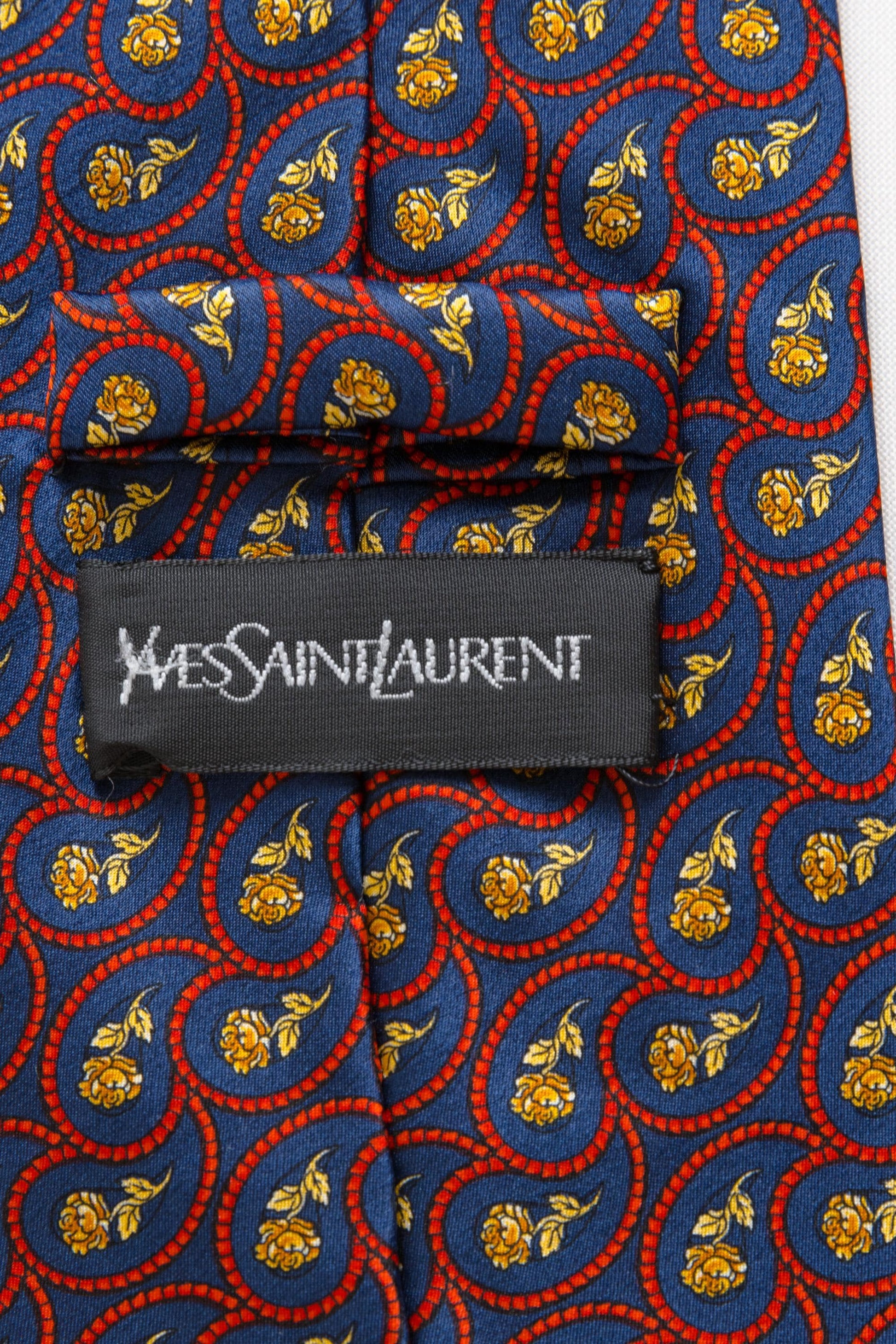 vintage YSL Yves Saint Laurent Tie floral pattern flowers print necktie retro beautiful luxury gift for men accessories silk 90s style men's