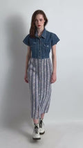 90s 80s Vintage Summer Denim Cotton Maxi Grunge Buttons Up A Line Blue Dress size Medium