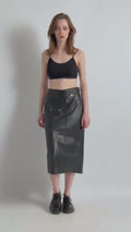 80s Leather Midi Skirt / High Waist Leather Midi Skirt Medium / Minimalist Black Pencil Skirt / Leather Midi Pencil Skirt Medium