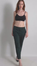 00s Preloved Woman COS green tapered pleated woman pants, 00s high waisted cotton trousers