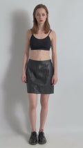 80s Leather Mini Skirt / High Waist Leather Mini Skirt Medium / Minimalist Black Skirt / Leather Mini A Line Skirt Medium