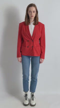 80s Vintage CERRUTI 1881 Wool Long Sleeve Red Midi Buttons Up Long Style Blazer Size M Medium. Vintage Woman Red Wool Blazer.