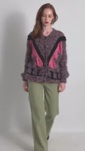 80s Vintage Fuzzy Knit 100% Wool Relaxed Handknitted Buttons Up Cardigan Jacket