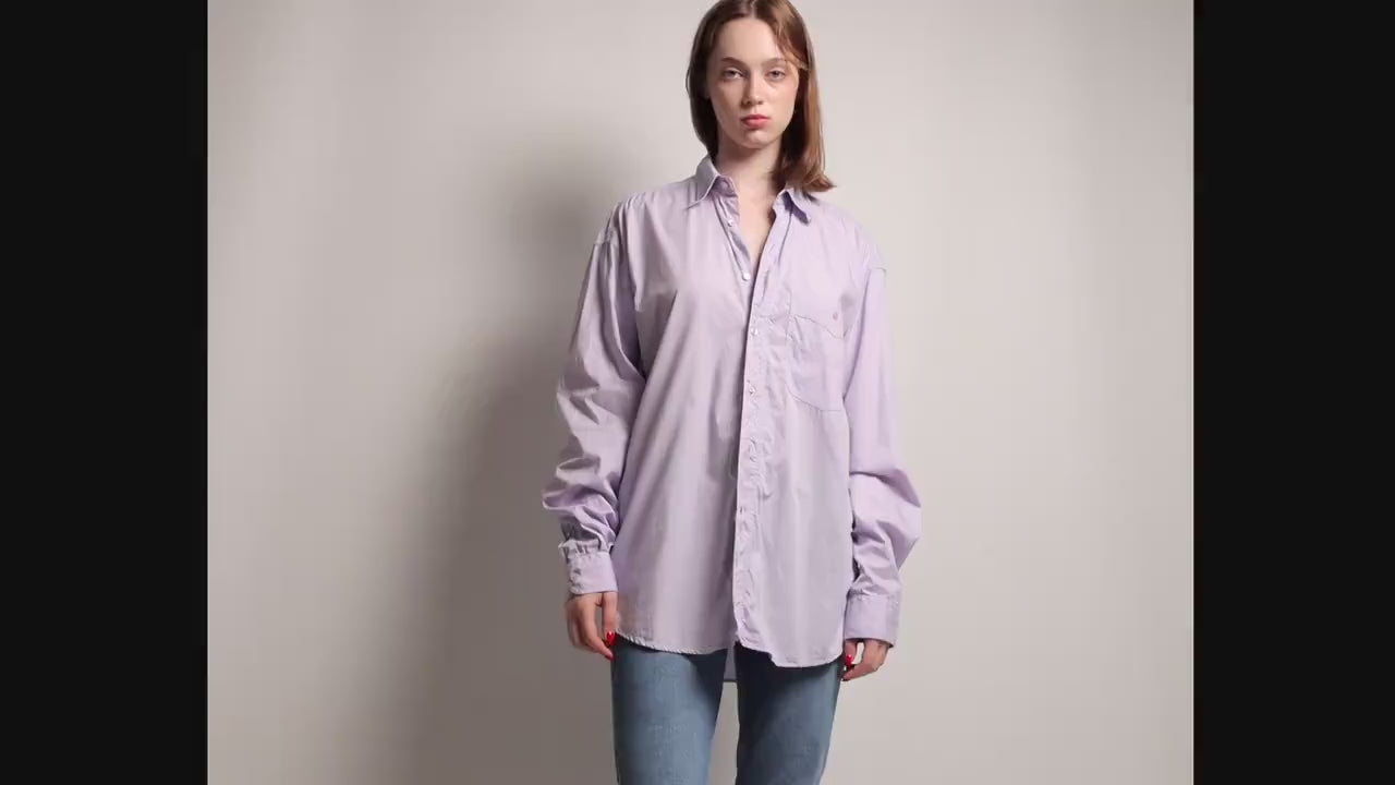 80s Vintage Woman Oversize Relaxed Fit Long Sleeve Festival Shirt Purple Blouse with Long Sleeve Unisex Men's Tag Medium