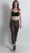 80s Vintage High Waisted Leather Woman Pants size Medium/ Vintage woman leather brown trousers/ vintage woman clothing/ vintage woman