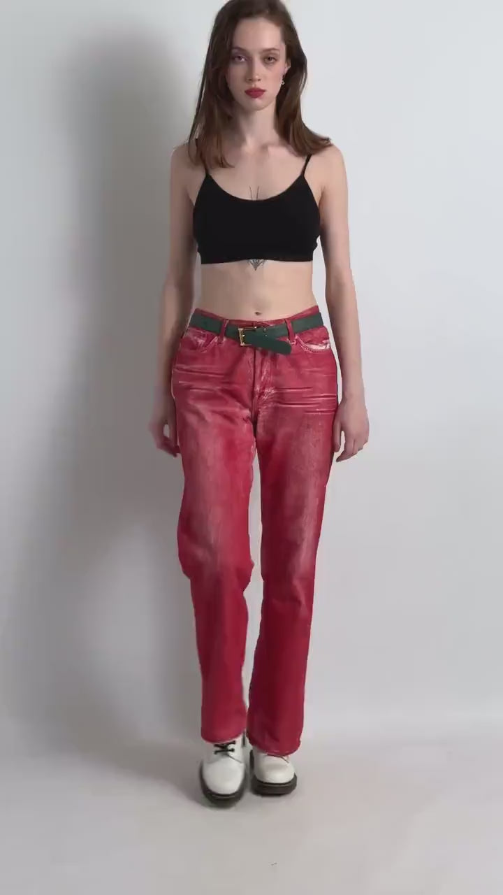 90s Vintage Woman Just Cavalli Red Denim High Waisted Denim Flare Jeans Pants Trousers Size 36 50 Girlfriend Gift