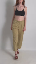 Beige Cargo Pants for Women, Cotton Straight Pull On Women Urban Trousers with Pockets, made in France Pants for Women