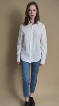 Vintage White Cotton Logo Long Sleeve Buttons Up Woman Shirt/ Vintage White Unisex Medium Woman Shirt