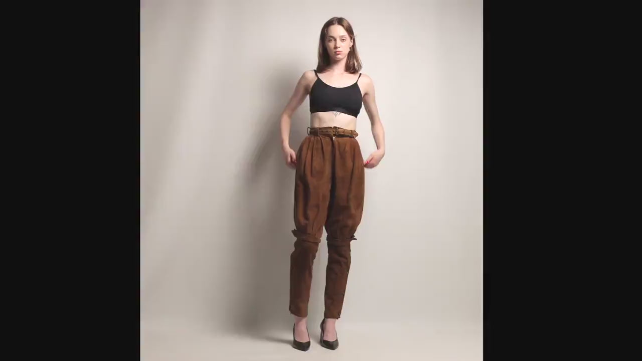 1981 Vintage Gianni Versace High-waisted Brown Balloon Pants 100% Suede Leather size  I38 F36 USA4