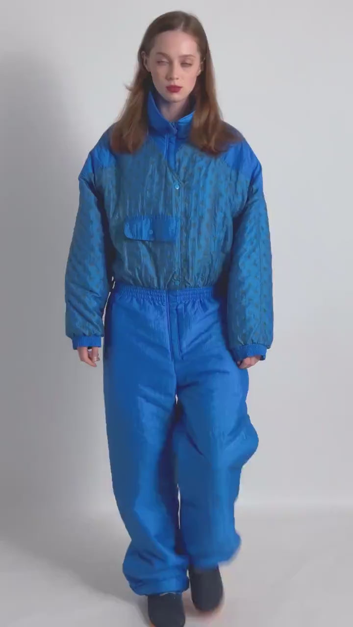 90s Vintage Vtg Rare Winter Blue Padded Lined with Elasticated Waist Overalls Winter Ski/ Vintage Winter Snow Suit for Women