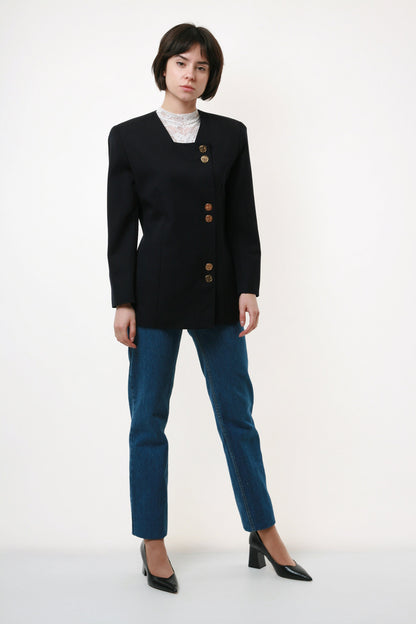 80s Vintage Vtg Rare Unnamed Wool Lana Woolmark Buttons Up Blazer Jacket 2204