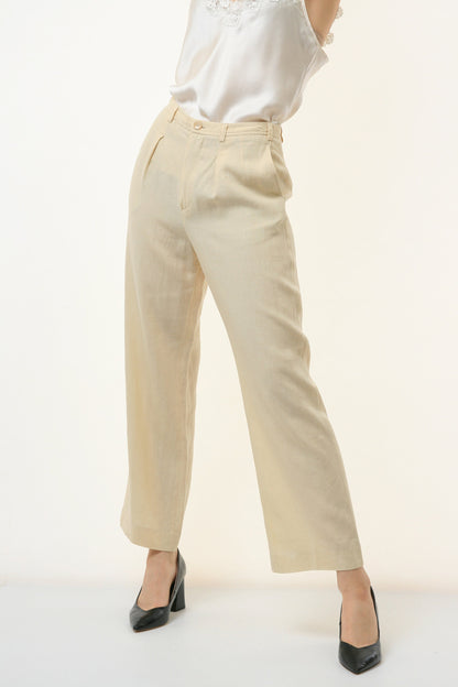 80s Vintage Linen 100% Lino High Waisted MOMs Straight Leg Zip Straight Pants Trousers 2822 Size S Girlfriend Gift