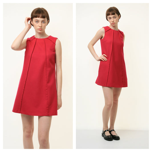00s Vintage Reine Wool Red Mini A Line Mini Length Warm Dress size S Small 3986/ Vintage Small Red Wool Dress/ Y2k Dress