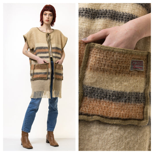 70s Vintage Wool Western Brown Vintage Waistcoat / West Vintage Corset Vest / Retro Woman Wool Brown Vest