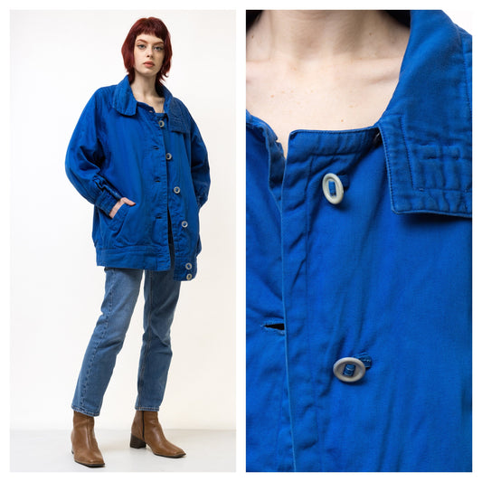 80s Vintage Woman Blue Cotton Bomber size S M Medium/ Vintage Woman Bomber/ Vintage Woman Jacket/ Vintage Woman Coat/ Vintage Clothing